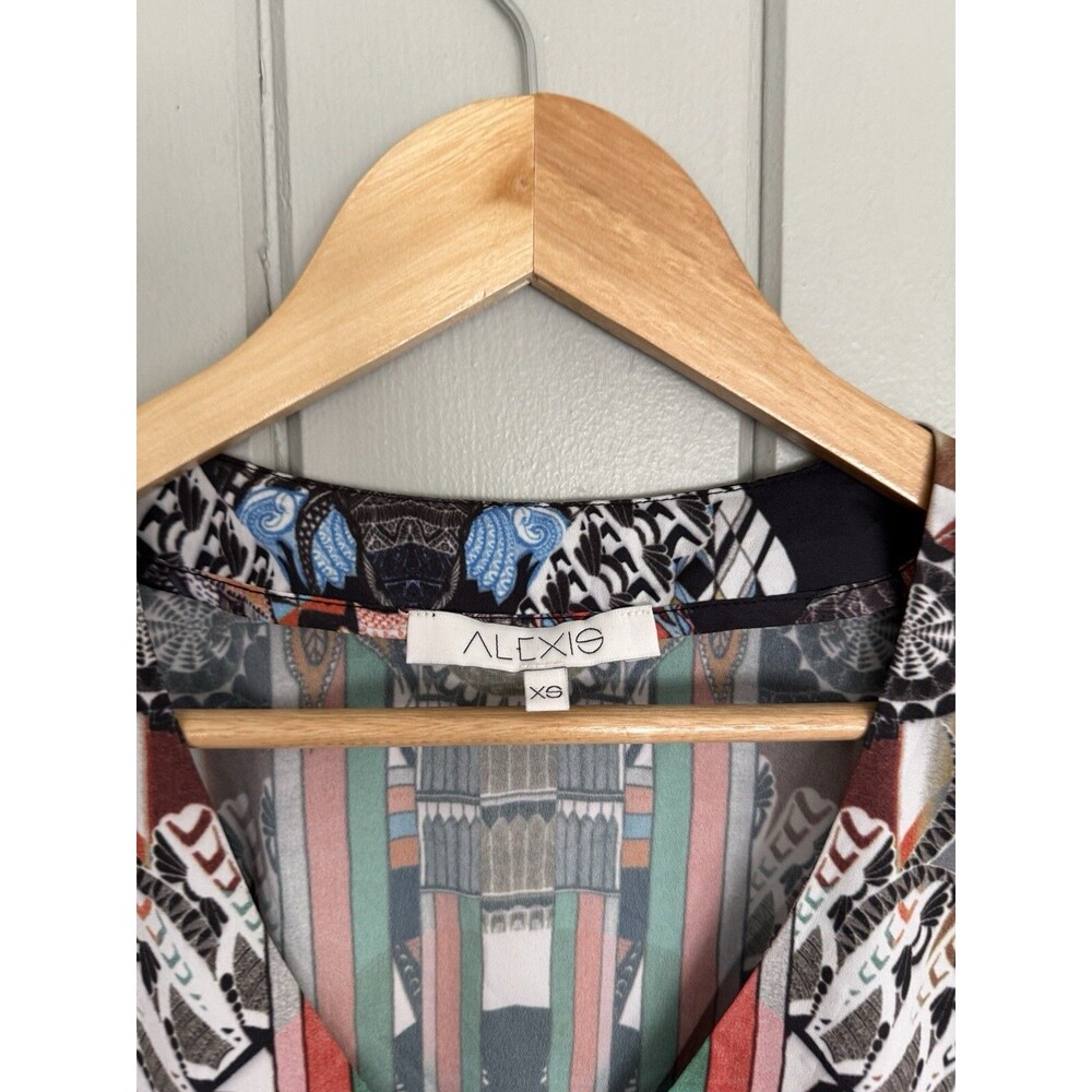 Alexis Fidra Top XS V-Neck Short Sleeves Multicolor Chiffon Jewel Print - Picture 4 of 8